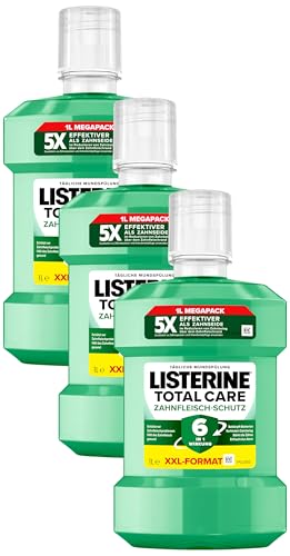LISTERINE Total Care Zahnfleisch-Schutz (6 x 500 ml), antibakterielle Mundspülung mit Fluorid für gesundes Zahnfleisch, Zahnpflege Mundwasser reduziert Zahnbelag mit 6 in 1 Wirkung