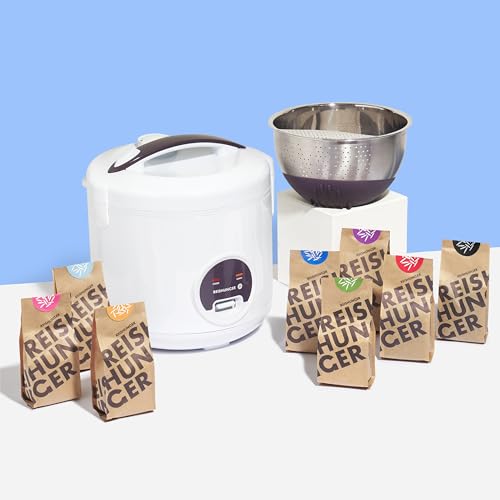 REISHUNGER Reiskocher & Dampfgarer mit Keramikbeschichtung - 1,2 L, Schwarz - Für 1-6 Personen - Schnelle Zubereitung ohne Anbrennen - Mit Warmhaltefunktion inkl. Dämpfeinsatz, Löffel & Messbecher