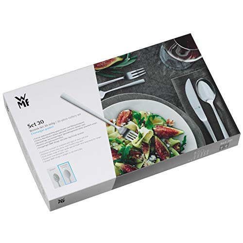 WMF Boston Edelstahl Besteck Set 6 Personen, Essbesteck Set 30 teilig, Monobloc-Messer, Cromargan Edelstahl poliert, spülmaschinenfest