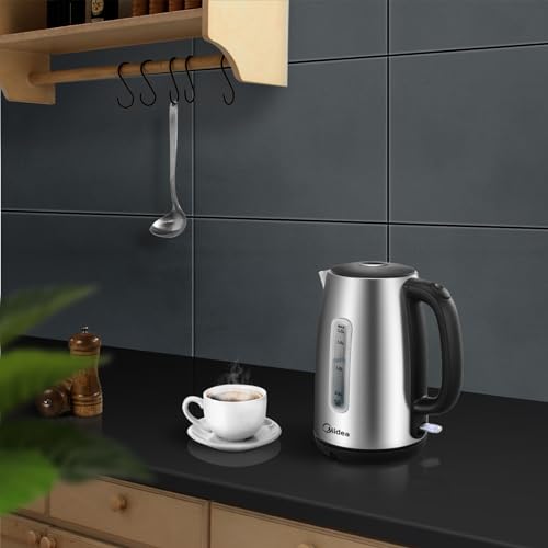 Midea Wasserkocher mit Temperatureinstellung (40, 60, 70, 80, 90, 100 Degree C),Edelstahl 1,7 Liter,Kettle 2200W mit Sichtfenster, Warmhaltefunktion für 60 Min