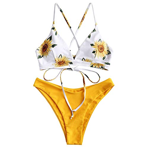 Women’s Two-Piece Bikini Set Sunflower Print Triangle Beach Swimsuit