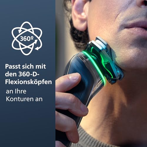 Philips Shaver S9000 – Elektrischer Nass-& Trockenrasierer für Männer, Dunkelchrom, Lift & Cut System, SkinIQ Technologie, Barttrimmer, Reinigungsstation, Ladestation & Reiseetui (Modell S9974/55)