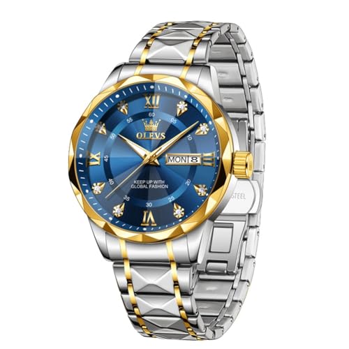 OLEVS Uhren Herren, Klassisches Diamant Edelstahl Wasserdicht Leuchtend Quarzuhr Herren, Römische Ziffern Tag Datum Analoge Geschäft Uhr für Herren