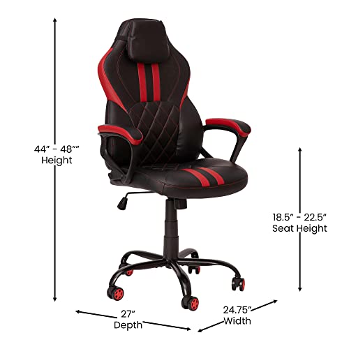 Flash Furniture X30 Gaming-Stuhl, ergonomischer Bürostuhl für PC- und Gaming-Setups, verstellbarer Rennsport-Stuhl mit vollständig verstellbarer Rückenunterstützung, schwarz mit weißer Verzierung