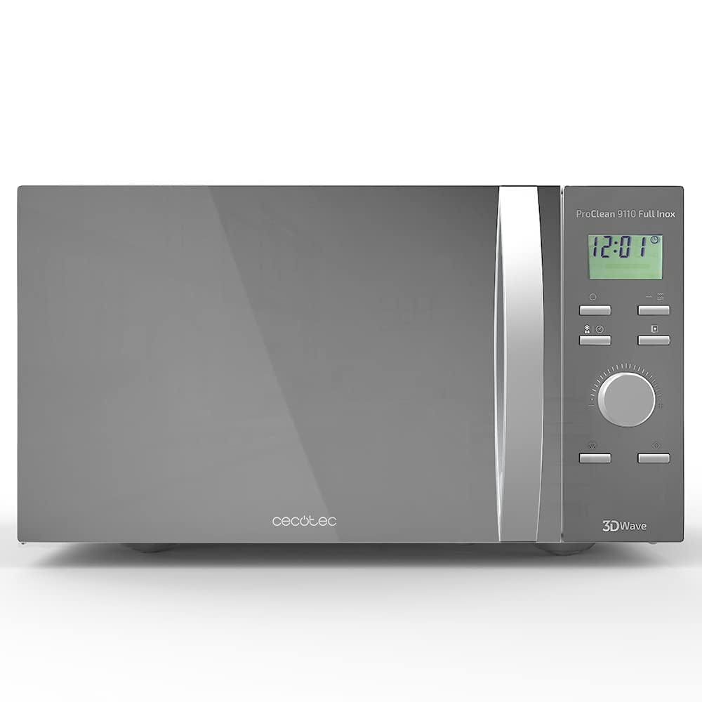 Cecotec Mikrowelle Pro Clean 5110 Inox. 700 W, Grill 800 W, 20 L, Ready 2 Clean, Beschichtung 3D Wave Frontspiegel, 8 Programme,60 Min Timer, LED, Edelstahl In Silber Schwarz