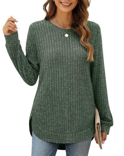 XIEERDUO Women's Pullover Sweater – Curved Hem Knit Sweatshirt