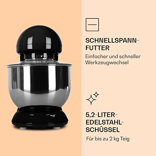 Klarstein Küchenmaschine, Knetmaschine mit 5L Schüssel, 1800W Profi Küchenmaschine mit Knethaken und Schneebesen, Universal Küchenmaschine mit 6 Stufen, Teigmaschine zum Rühren, Kneten und Aufschlagen
