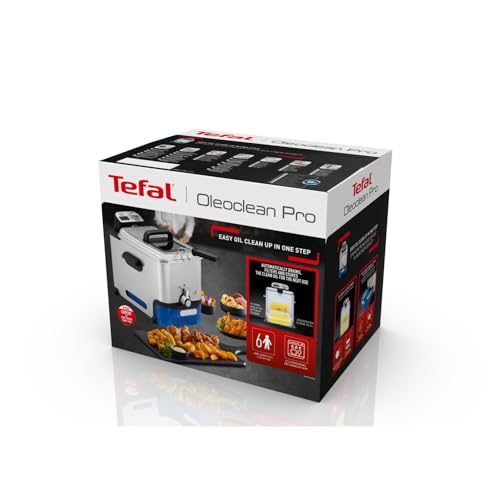 Tefal Oleoclean Pro Inox & Design Fritteuse, 2300W, Kapazität 1,2 Kg, Herausnehmbarer Ölbehälter, Automatische Öl/Fett Filterung, Timer, Thermostat, 3.5 L, Friteuse schwarz, Edelstahl, FR8040