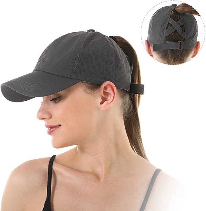 Womens Ponytail Hat Baseball Cap, Adjustable Criss Cross Baseball Cap High Bun Unisex Quick Drying Trucker Hats