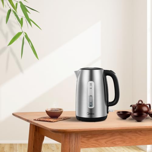 Midea Wasserkocher mit Temperatureinstellung (40, 60, 70, 80, 90, 100 Degree C),Edelstahl 1,7 Liter,Kettle 2200W mit Sichtfenster, Warmhaltefunktion für 60 Min