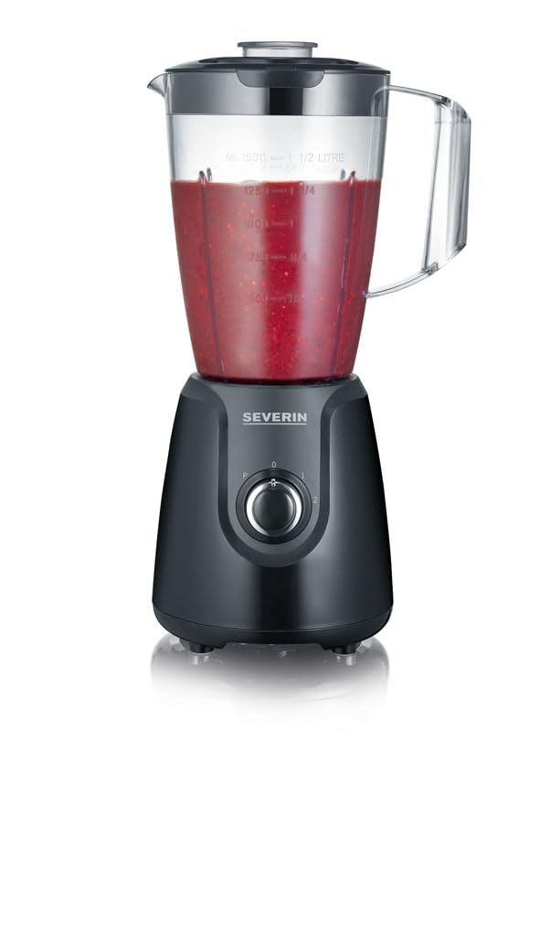 SEVERIN Standmixer mit 1,5 L Mixbehälter aus Tritan, Mixer mit 2 Stufen und Pulse-Funktion, leistungsstarker Küchenmixer mit Edelstahlmesser, 600 W, Schwarz