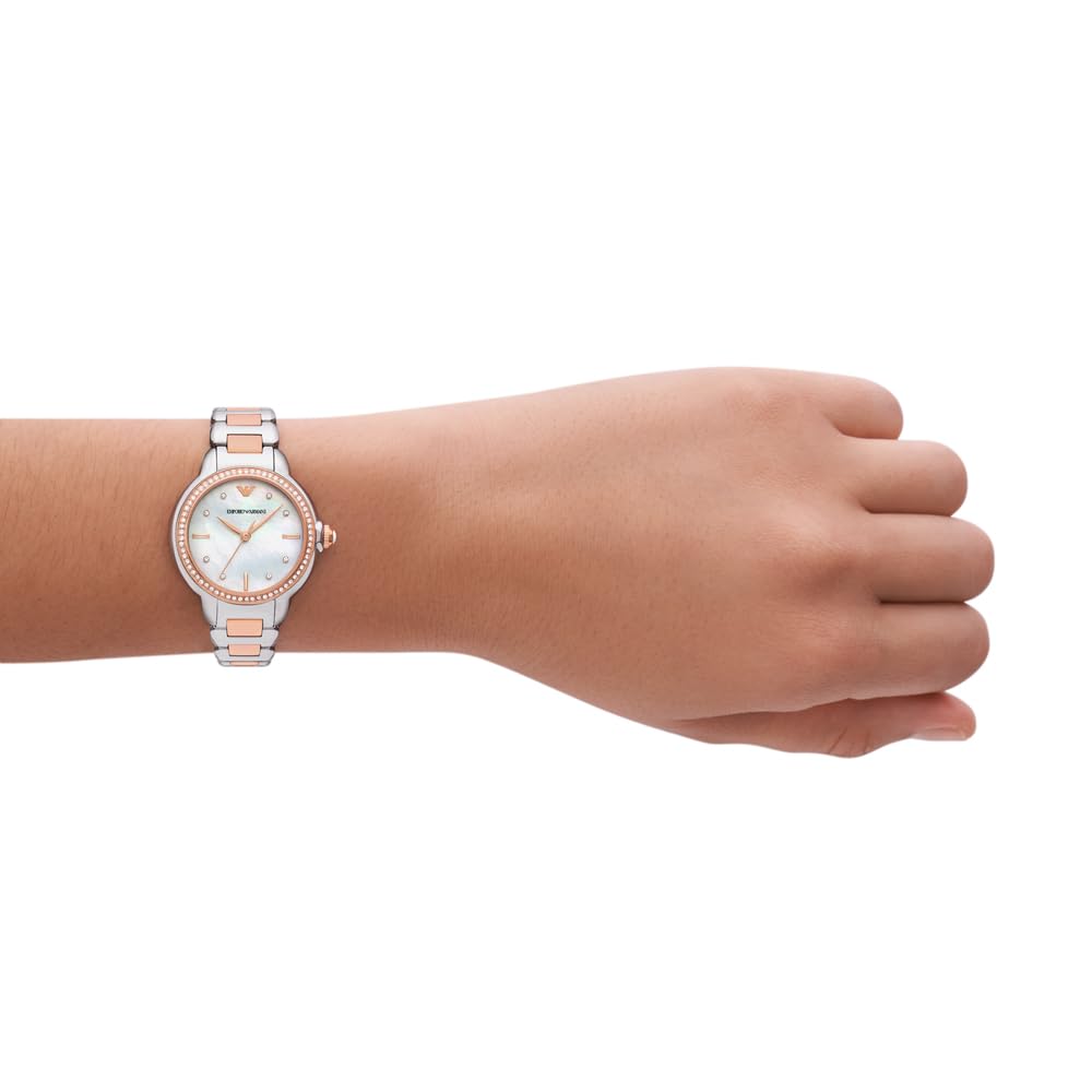 Emporio Armani Damenuhr, Dreizeiger Quarzwerk und 32mm Gehäusegröße mit Edelstahl-, Leder- oder Silikonarmband
