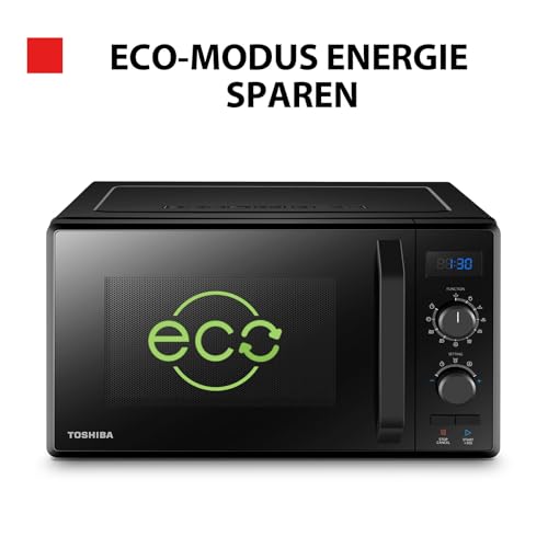 Toshiba MV-AM20T(BK) Mikrowelle/Solo-Mikrowelle/ 20 L/ 800 W/ 5 Leistungsstufen/ 12 Automatikprogramme/Emaille Innenraum/einfach zu reinigen/Auftaufunktion/Glasdrehteller (24,5 cm) /Schwarz