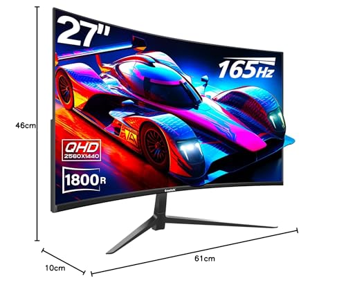 Gawfolk Curved Monitor 27 Zoll 100Hz, PC Bildschirm mit Lautsprecher 1080P, 1800R 75Hz Computerbildschirm mit Eye Care Technologie HDMI VGA, unterstützt VESA