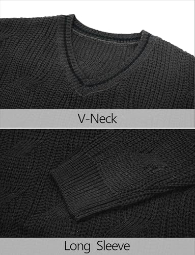 AIEOE Men’s V-Neck Cable Knit Sweater – Long Sleeve Casual Pullover