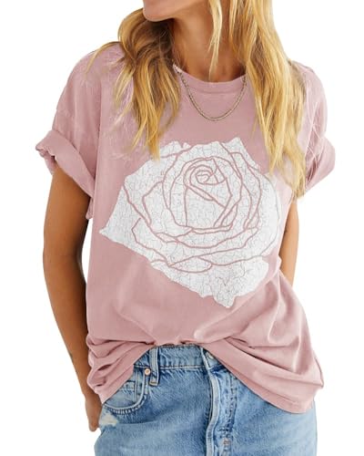 Fisoew Women’s Rose Flower Graphic T-Shirt