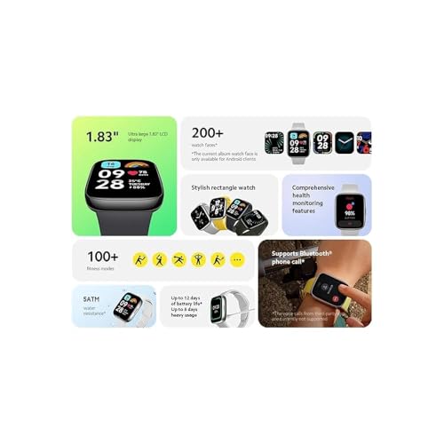 Xiaomi Redmi Watch 5 Active Smartwatch, 2.0" LCD Display, 18 Tage Akku, 140+ Sportmodi, Herzfrequenz- und SPO₂-Tracking, 5ATM Wasserdicht, Bluetooth-Anrufe, Fitness-Tracker, Schlafüberwachung