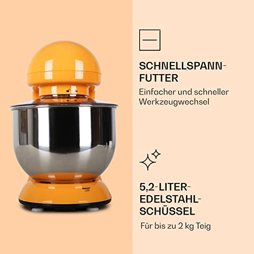 Klarstein Küchenmaschine, Knetmaschine mit 5L Schüssel, 1800W Profi Küchenmaschine mit Knethaken und Schneebesen, Universal Küchenmaschine mit 6 Stufen, Teigmaschine zum Rühren, Kneten und Aufschlagen