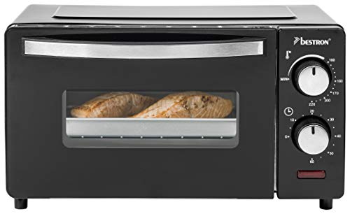 Bestron AOV9 Kompakter Mini-Backofen mit Ober-/Unterhitze, 9 Liter, 800 Watt, Schwarz