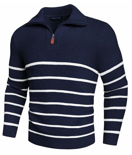 PJ PAUL JONES Men’s Quarter Zip Sweater – Striped Mock Neck Pullover