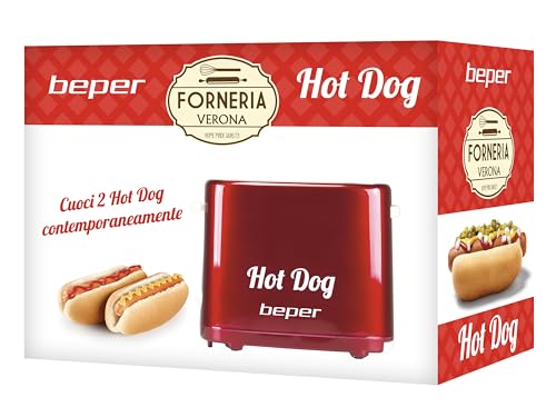 BEPER BT.150Y Hot Dog Maker mit 5 Kochstufen - Hot Dog Maschine im Vintage Design, Rot, 750 W