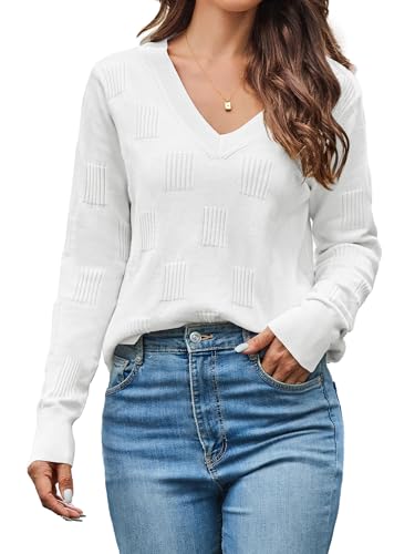 Women’s V-Neck Knit Sweater – Long Sleeve Casual Elegant Pullover