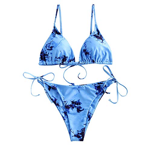 ZAFUL Padded Bikini Set Tie-Dye Triangle Top Low Waist Swim Shorts