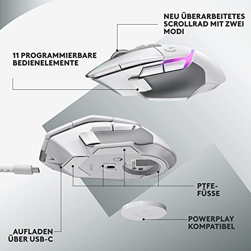 Logitech G502 X Kabelgebundene Gaming-Maus - LIGHTFORCE Hybrid optisch-mechanische Primärschalter, HERO 25K Gaming-Sensor, Kompatibel PC - macOS/Windows - Weiß