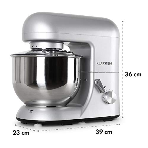 Klarstein Küchenmaschine, Knetmaschine mit 5L Schüssel, 1800W Profi Küchenmaschine mit Knethaken und Schneebesen, Universal Küchenmaschine mit 6 Stufen, Teigmaschine zum Rühren, Kneten und Aufschlagen