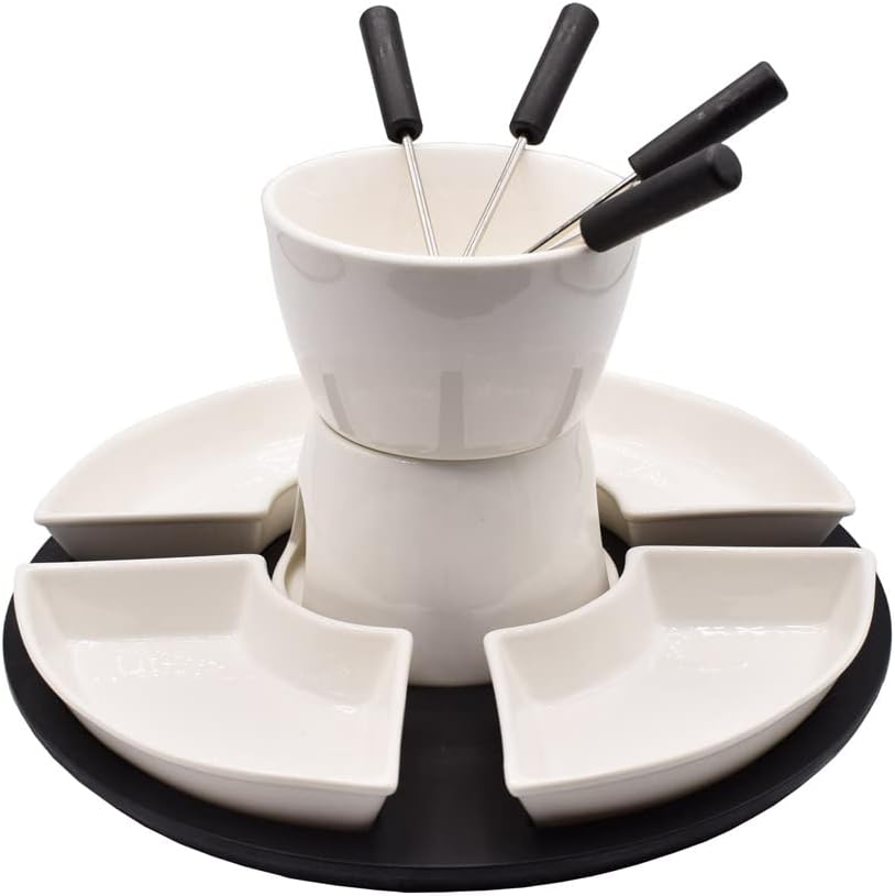 BeBuy24 Fondueset 11 teilig Keramik Porzellan Schokofondue Käsefondue Fondue Set Schoko Käse
