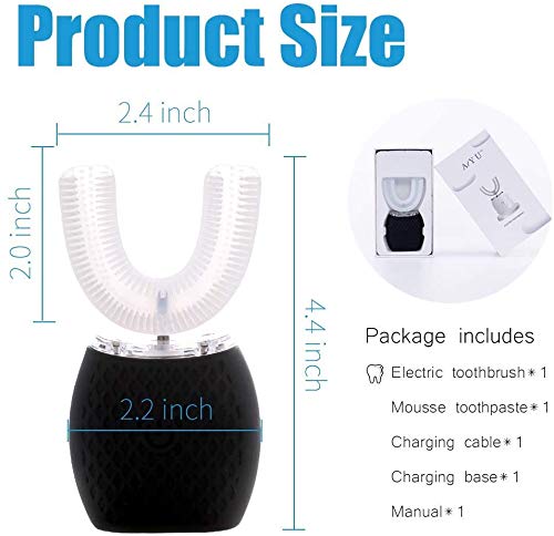 Ultraschall Zahnbürste, Automatische Zahnbürste, Schall Zahnaufhellung Zahnbürste mit Timer, 360° Ultraschall Elektrische Zahnbürste für Erwachsene, Kabelloses Aufladen (Black)