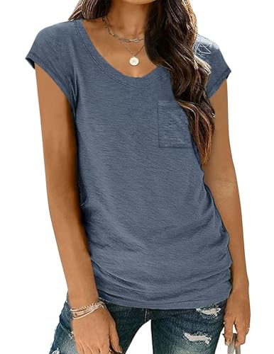 Zeagoo Women's Basic V-Neck T-Shirt with Wing Sleeves