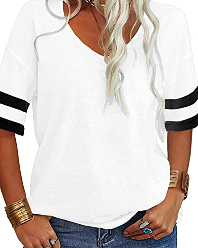 Fisoew Women’s Striped V-Neck T-Shirt