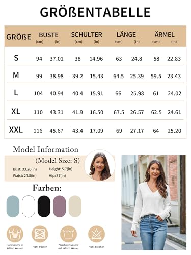 Women’s V-Neck Knit Sweater – Long Sleeve Casual Elegant Pullover