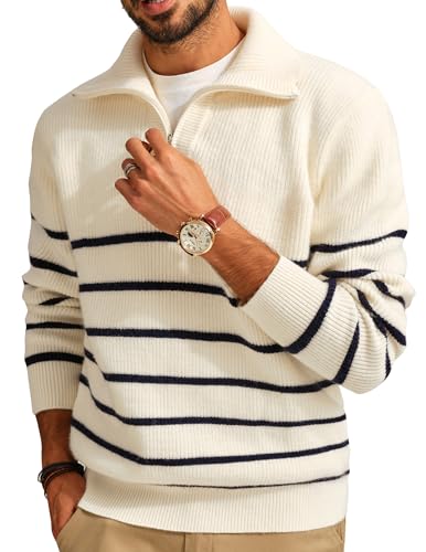 PJ PAUL JONES Men’s Quarter Zip Sweater – Striped Mock Neck Pullover