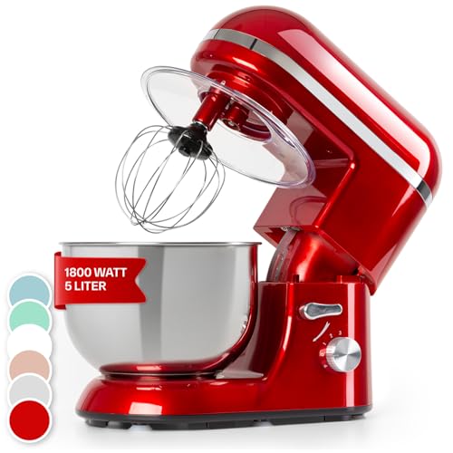 Klarstein Küchenmaschine, Knetmaschine mit 5L Schüssel, 1800W Profi Küchenmaschine mit Knethaken und Schneebesen, Universal Küchenmaschine mit 6 Stufen, Teigmaschine zum Rühren, Kneten und Aufschlagen