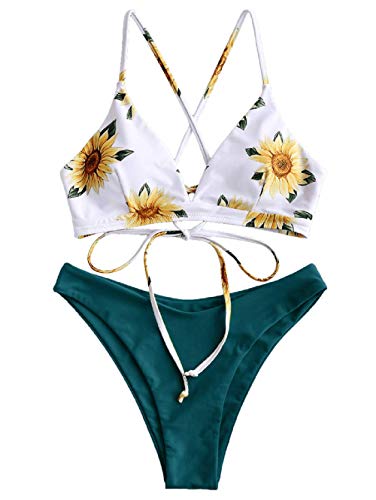 Women’s Two-Piece Bikini Set Sunflower Print Triangle Beach Swimsuit