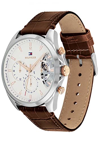 Tommy Hilfiger Multi Zifferblatt Quarz Uhr für Herren mit Silbernes Edelstahl-Mesh-Gliederarmband und Lederarmband