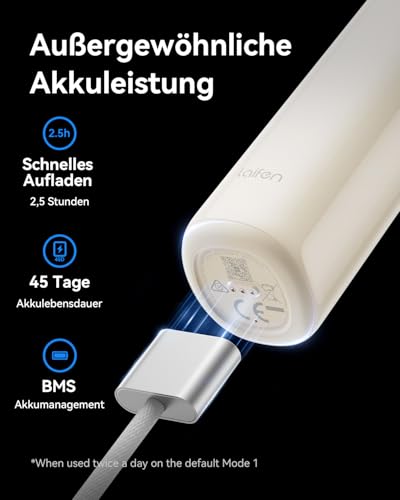 Laifen Wave elektrische Zahnbürste, Oszillation & Vibration elektrische Schallzahnbürste für Erwachsene mit 3 Bürstenköpfen, IPX7 wasserdicht magnetisch wiederaufladbar Reisezahnbürste (ABS weiß)
