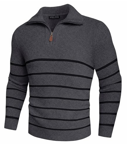 PJ PAUL JONES Men’s Quarter Zip Sweater – Striped Mock Neck Pullover