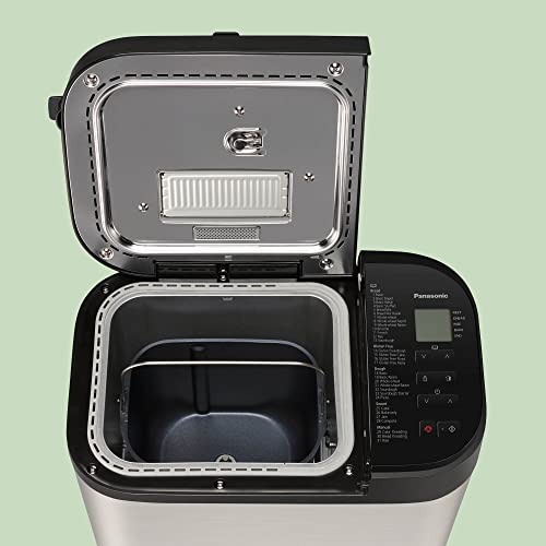 Panasonic Premium Grau Vollautomatischer Brotbackautomat, horizontales Design und Hefespender, 32 automatische Programme, zwei Temperatursensoren, 13-Stunden-Zeitvorwahl, Grau
