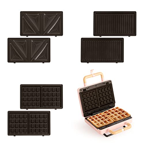 CREATE/STONE STUDIO/Sandwichmaker und Waffeleisen in Rosa-Barbie / 2 austauschbare Antihaftplatten, 1 Scheibe, 100º Offnung, BPA-frei, 105º Öffnung, Cool-Touch-Griff, 600W