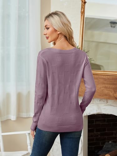 Women’s V-Neck Knit Sweater – Long Sleeve Casual Elegant Pullover