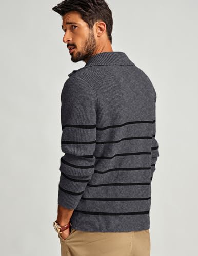 PJ PAUL JONES Men’s Quarter Zip Sweater – Striped Mock Neck Pullover