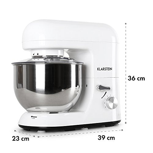 Klarstein Küchenmaschine, Knetmaschine mit 5L Schüssel, 1800W Profi Küchenmaschine mit Knethaken und Schneebesen, Universal Küchenmaschine mit 6 Stufen, Teigmaschine zum Rühren, Kneten und Aufschlagen