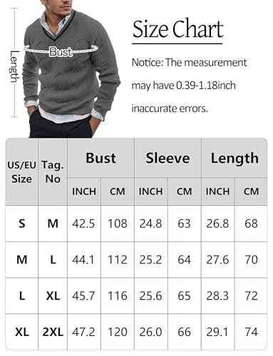 AIEOE Men’s V-Neck Cable Knit Sweater – Long Sleeve Casual Pullover