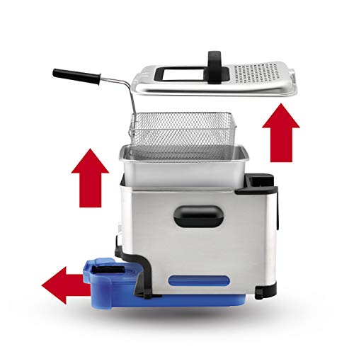 Tefal Oleoclean Pro Inox & Design Fritteuse, 2300W, Kapazität 1,2 Kg, Herausnehmbarer Ölbehälter, Automatische Öl/Fett Filterung, Timer, Thermostat, 3.5 L, Friteuse schwarz, Edelstahl, FR8040