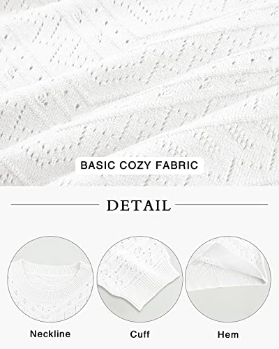 Women's Short Sleeve Knit Sweater – Casual Round Neck Puff Sleeve Pullover