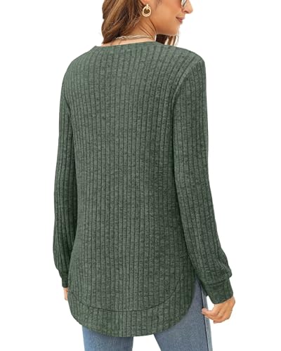 XIEERDUO Women's Pullover Sweater – Curved Hem Knit Sweatshirt