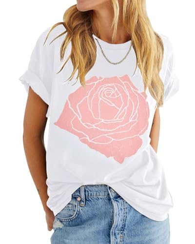 Fisoew Women’s Rose Flower Graphic T-Shirt